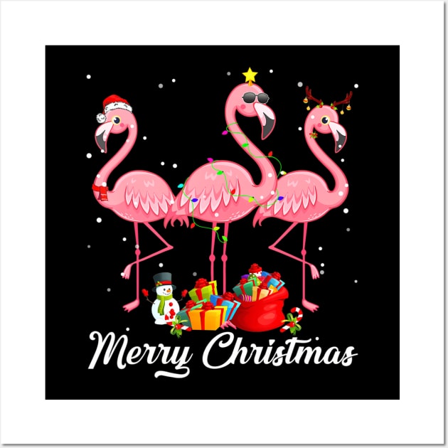 Funny Christmas Flamingo Reindeers Christmas Lights Pajama Wall Art by mccloysitarh